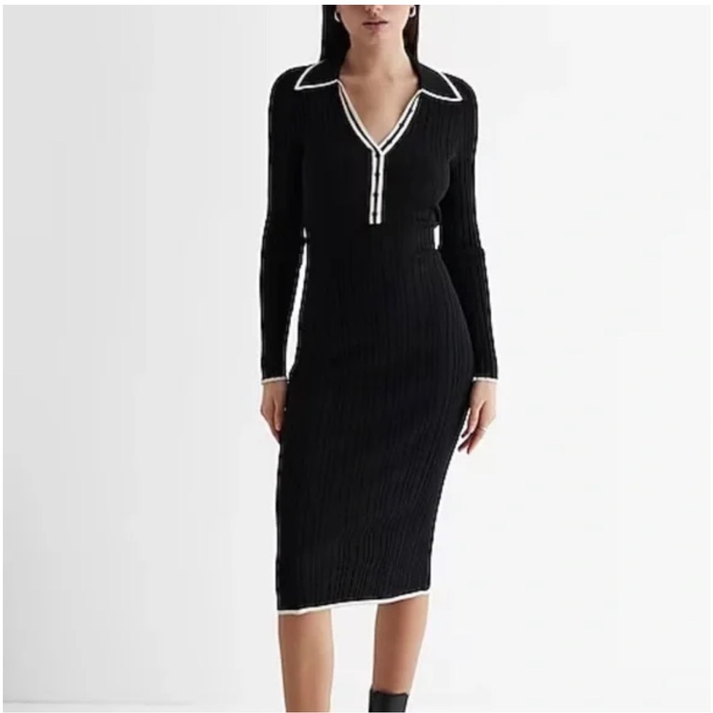 Express Black Long Sleeve Dress with White Accents